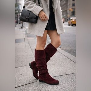 Steve Madden Balen Leather Suede Knee High Slouch Boot Burgundy 6